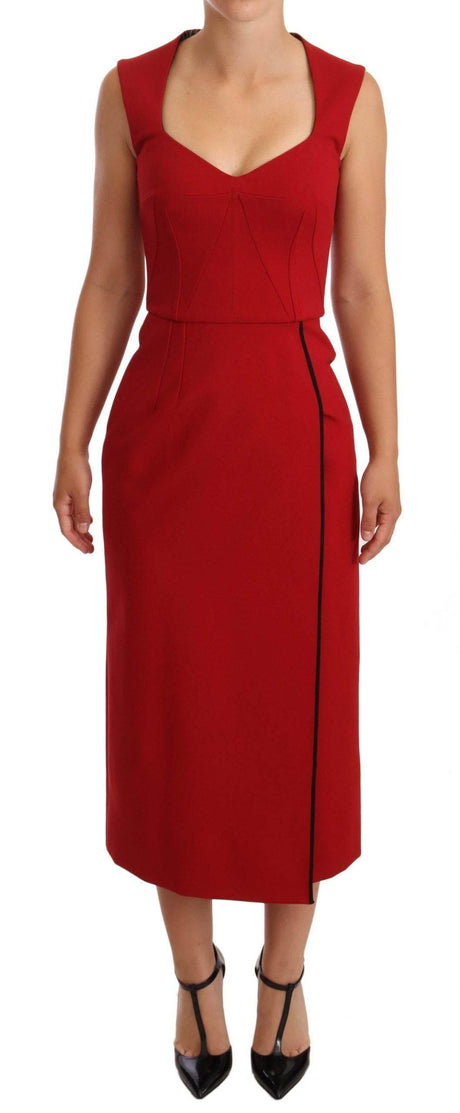 Dolce & Gabbana Elegant Sweetheart Midi Dress in Red - Hilstor