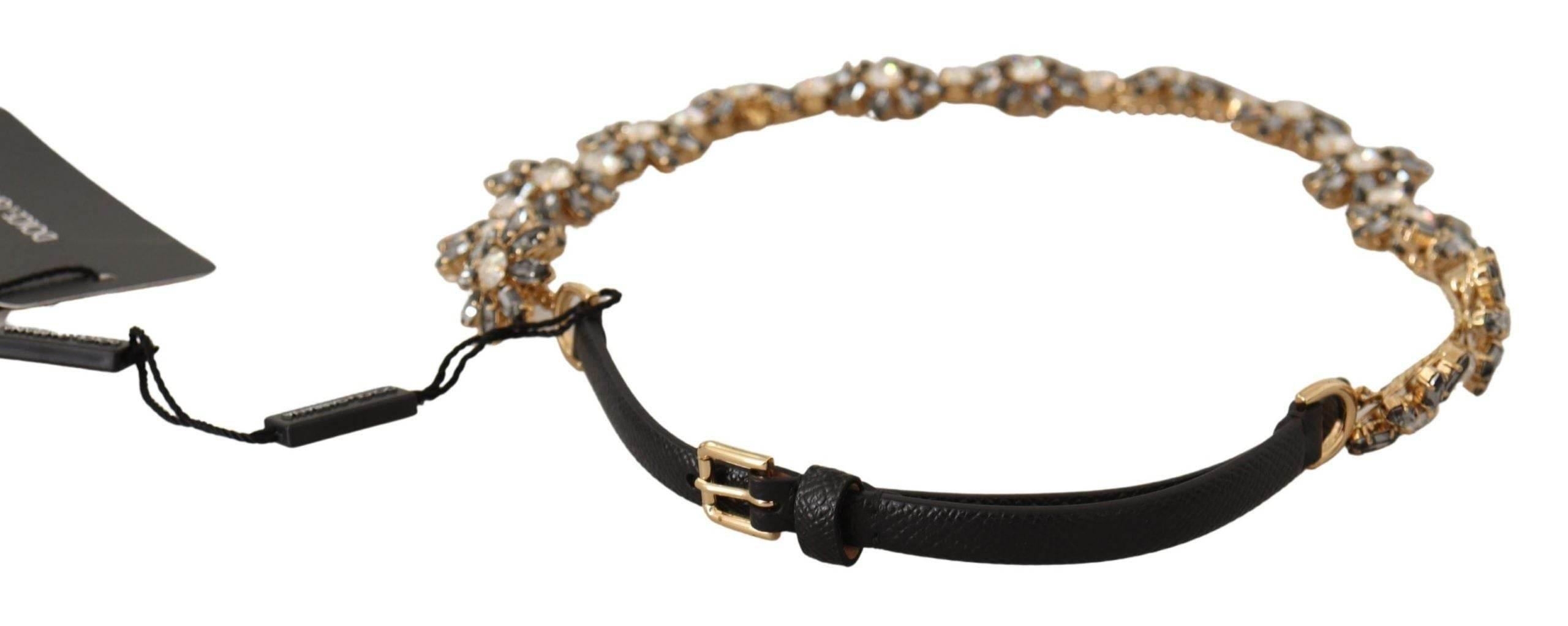 Dolce & Gabbana Elegant Crystal Daisy Chain Leather Belt - Hilstor