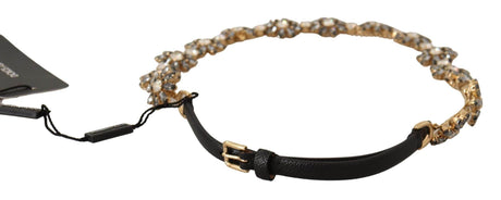 Dolce & Gabbana Elegant Crystal Daisy Chain Leather Belt - Hilstor