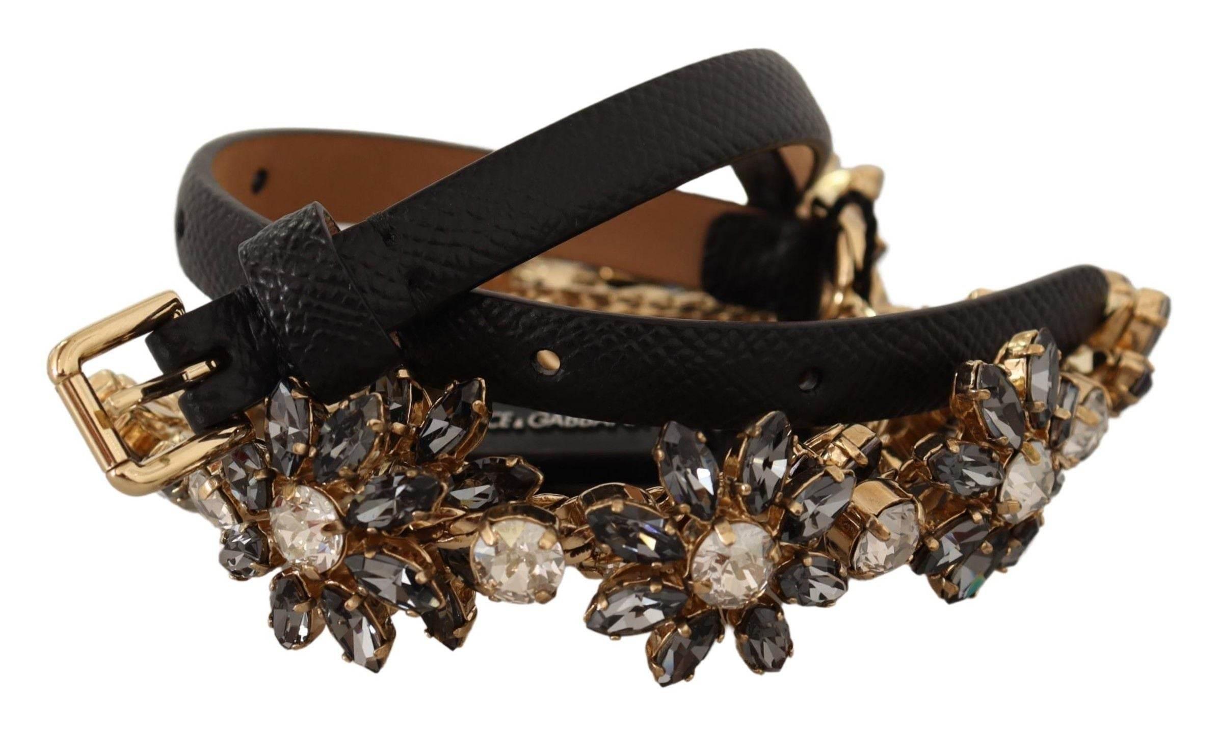 Dolce & Gabbana Elegant Crystal Daisy Chain Leather Belt - Hilstor