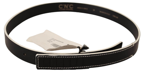 Costume National Chic Black Leather Fashion Belt with White Accents - Hilstor