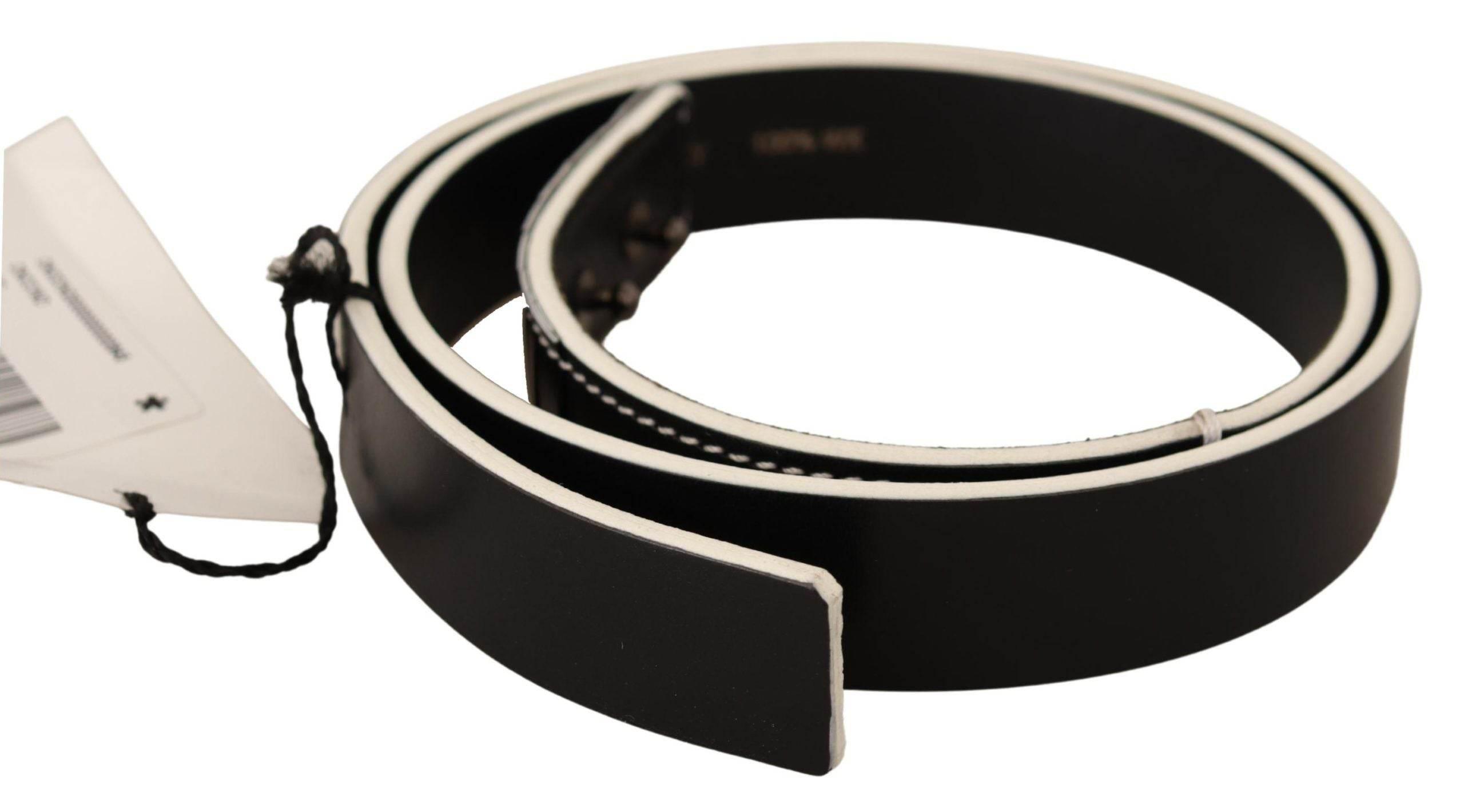 Costume National Chic Black Leather Fashion Belt with White Accents - Hilstor