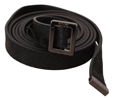 Costume National Chic Black Leather Fashion Belt with Metal Buckle - Hilstor
