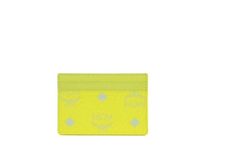 MCM Spectrum Diamond Mini Neon Yellow Visetos Leather Card Case Holder Wallet - Hilstor