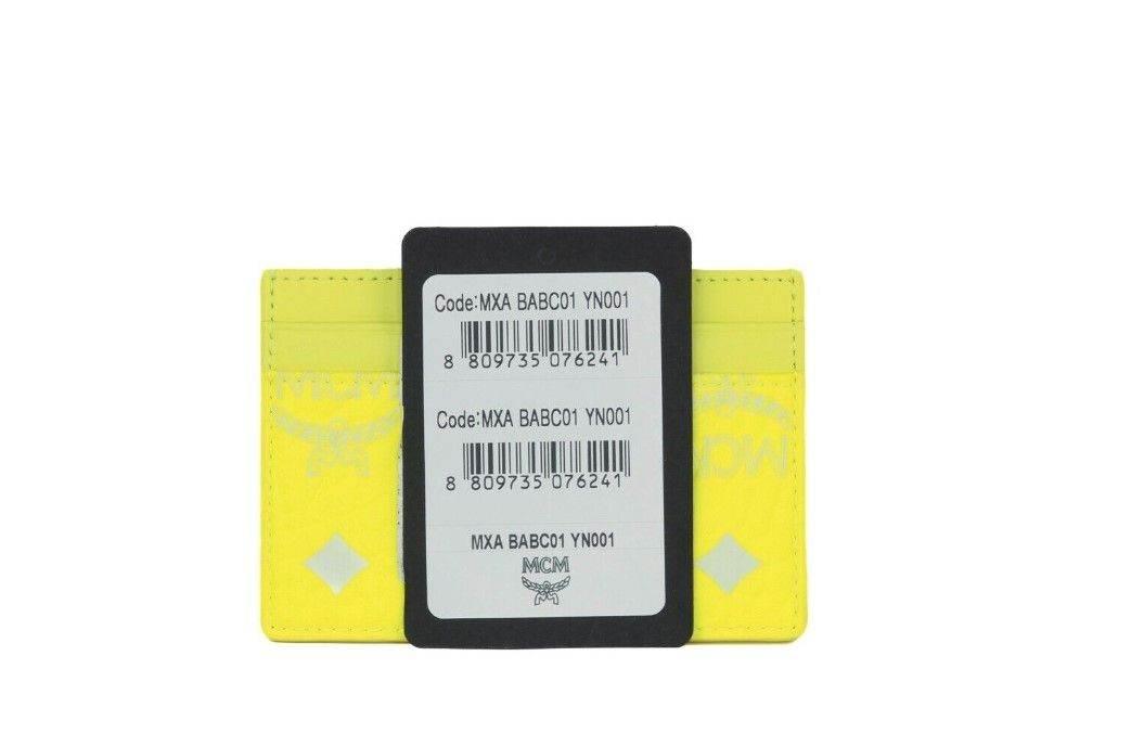 MCM Spectrum Diamond Mini Neon Yellow Visetos Leather Card Case Holder Wallet - Hilstor