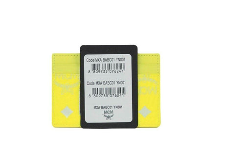 MCM Spectrum Diamond Mini Neon Yellow Visetos Leather Card Case Holder Wallet - Hilstor