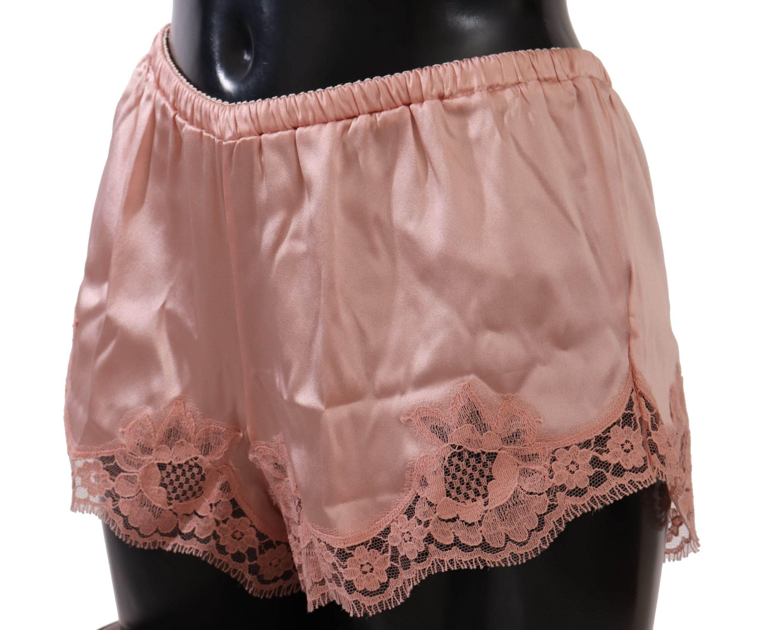 Dolce & Gabbana Elegant Powder Pink Silk Lace Lingerie Shorts - Hilstor