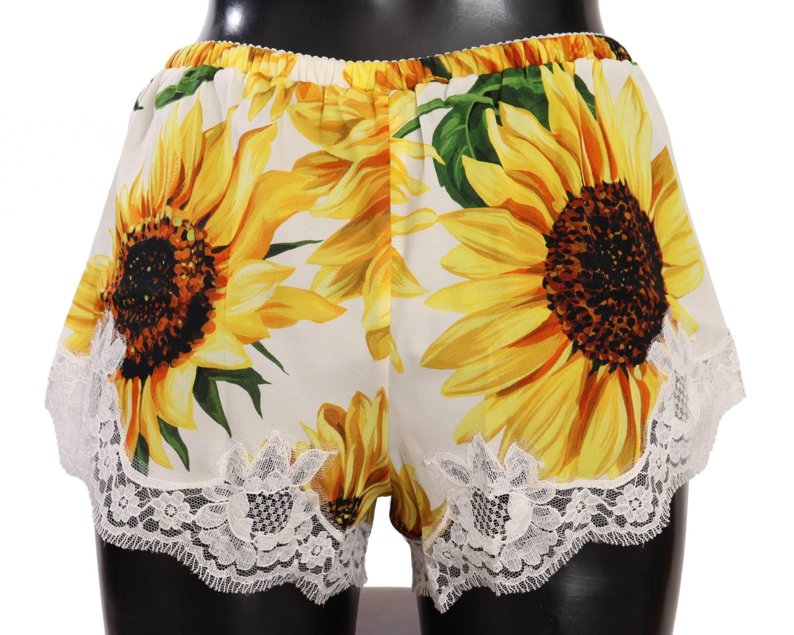 Dolce & Gabbana Sunflower Lace Lingerie Shorts - Silk Blend - Hilstor