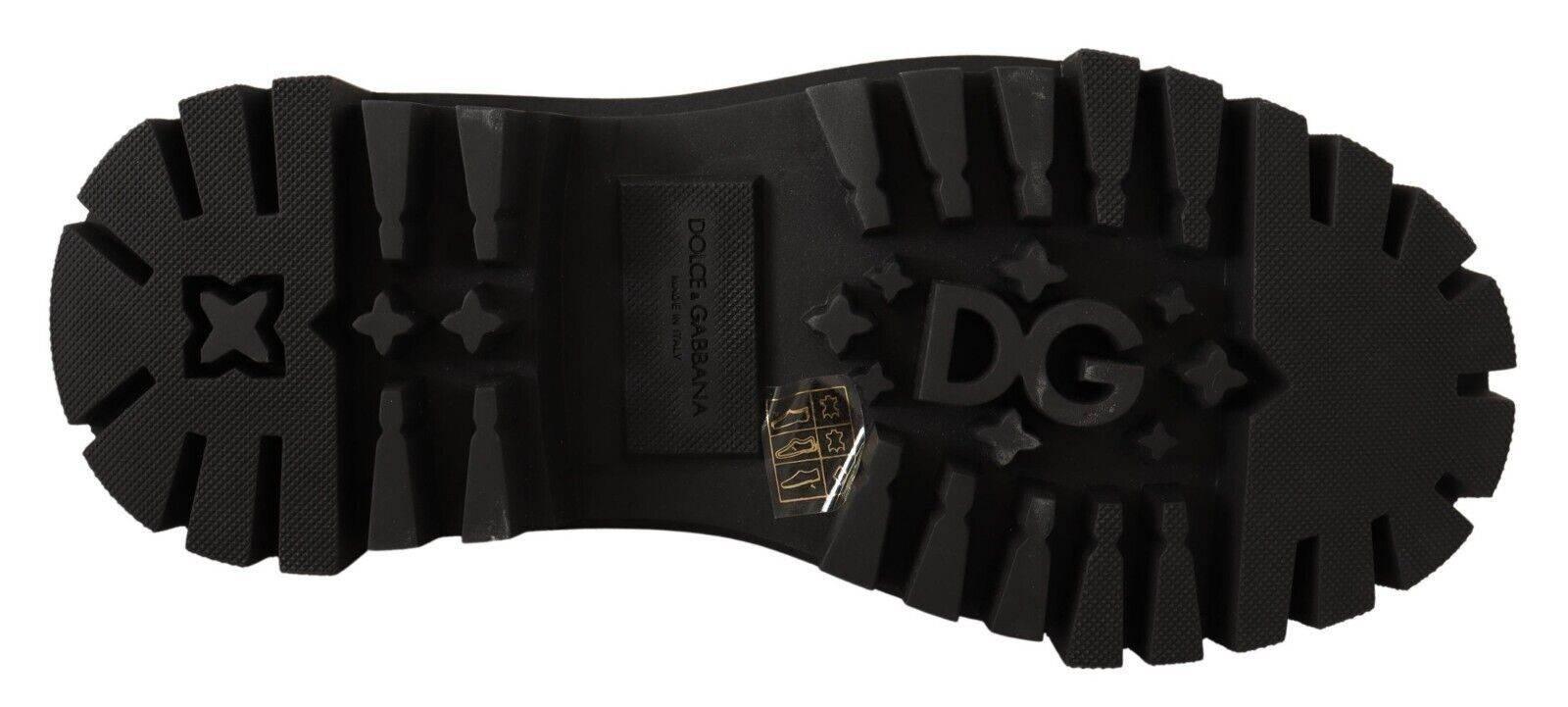 Dolce & Gabbana Studded Leather Combat Boots with Embroidery - Hilstor