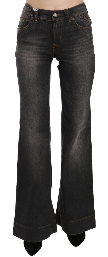 John Galliano Black Washed Mid Waist Flared Denim Casual Jeans - Hilstor