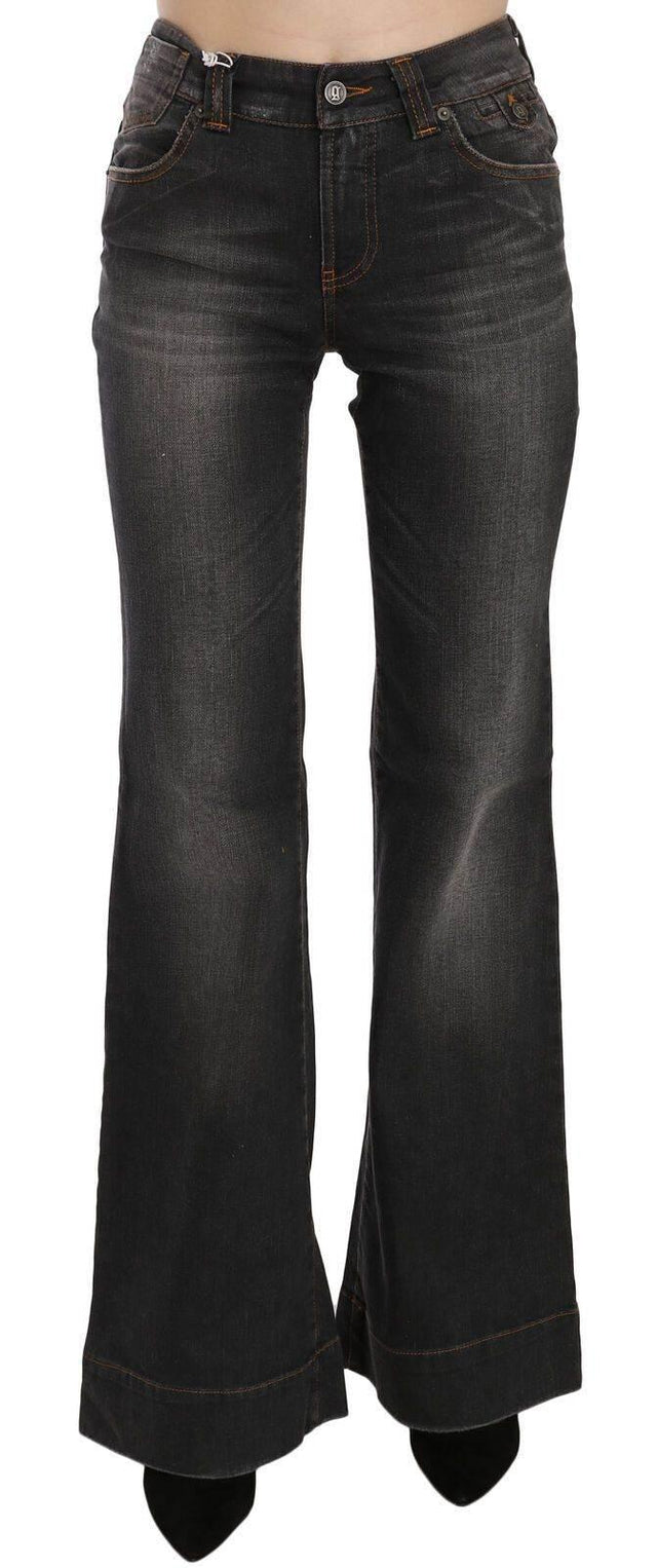 John Galliano Black Washed Mid Waist Flared Denim Casual Jeans - Hilstor