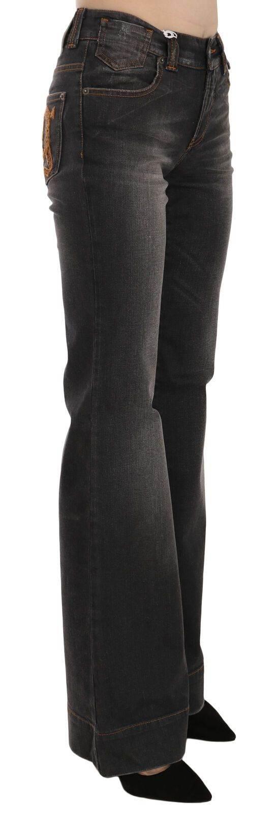 John Galliano Black Washed Mid Waist Flared Denim Casual Jeans - Hilstor