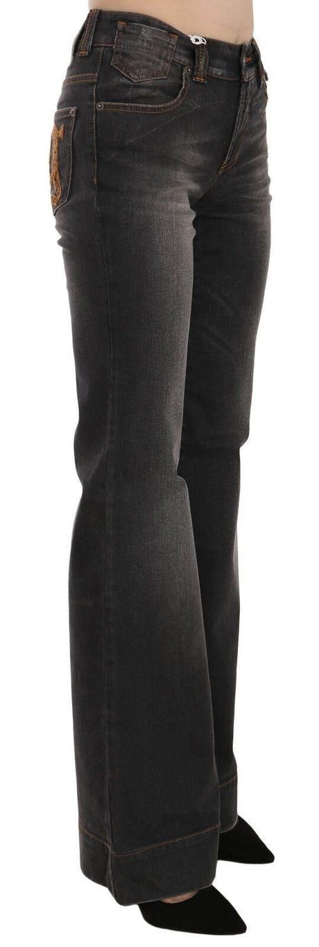 John Galliano Black Washed Mid Waist Flared Denim Casual Jeans - Hilstor
