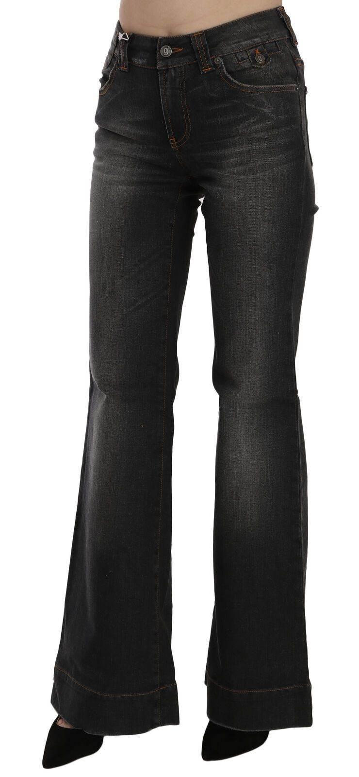John Galliano Black Washed Mid Waist Flared Denim Casual Jeans - Hilstor