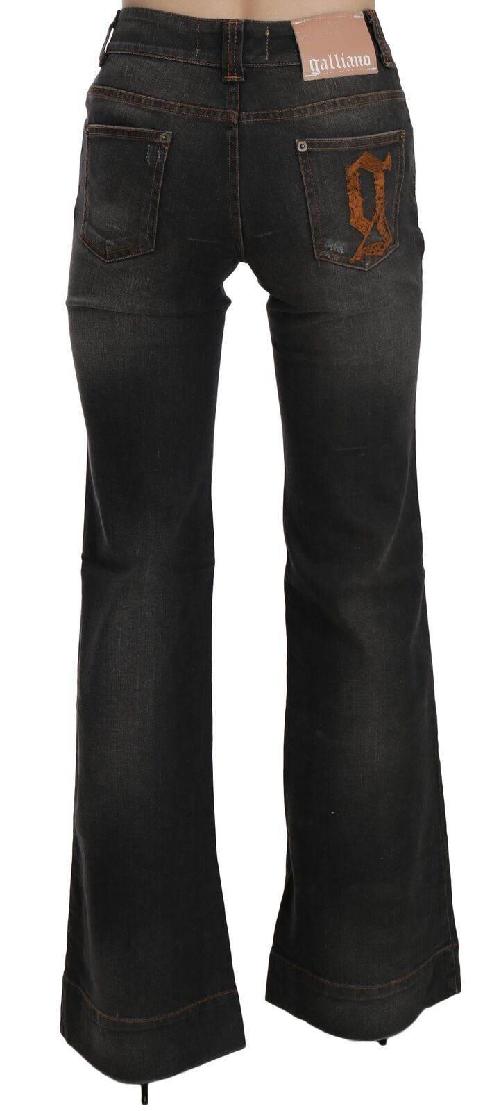 John Galliano Black Washed Mid Waist Flared Denim Casual Jeans - Hilstor