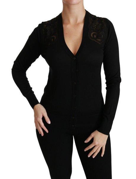 Dolce & Gabbana Black Lace Sweater Cardigan Sweater - Hilstor