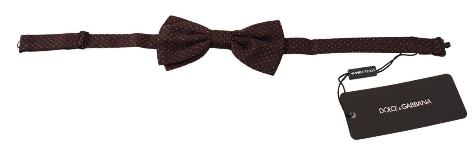 Dolce & Gabbana Brown Dotted Silk Adjustable Neck Papillon Bow Tie - Hilstor