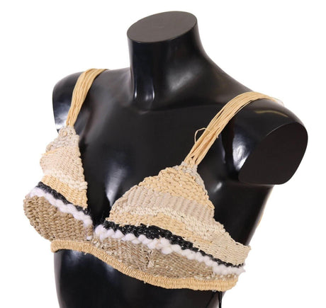 Dolce & Gabbana Beige Straw Raffia Woven Crochet Cover Up Top - Hilstor