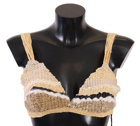 Dolce & Gabbana Beige Straw Raffia Woven Crochet Cover Up Top - Hilstor