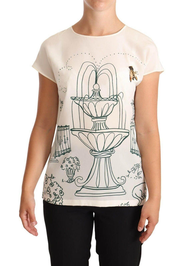 Dolce & Gabbana Elegant Silk Botanical Garden Fountain Tee - Hilstor