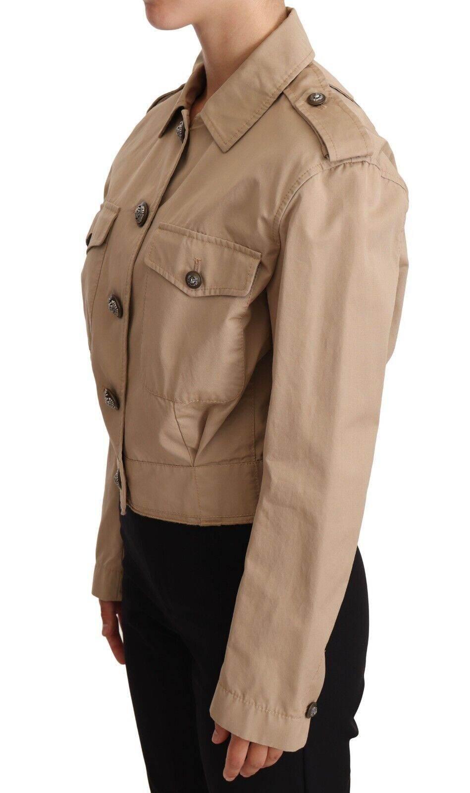 Dolce & Gabbana Beige Cropped Fitted Cotton Coat Jacket - Hilstor