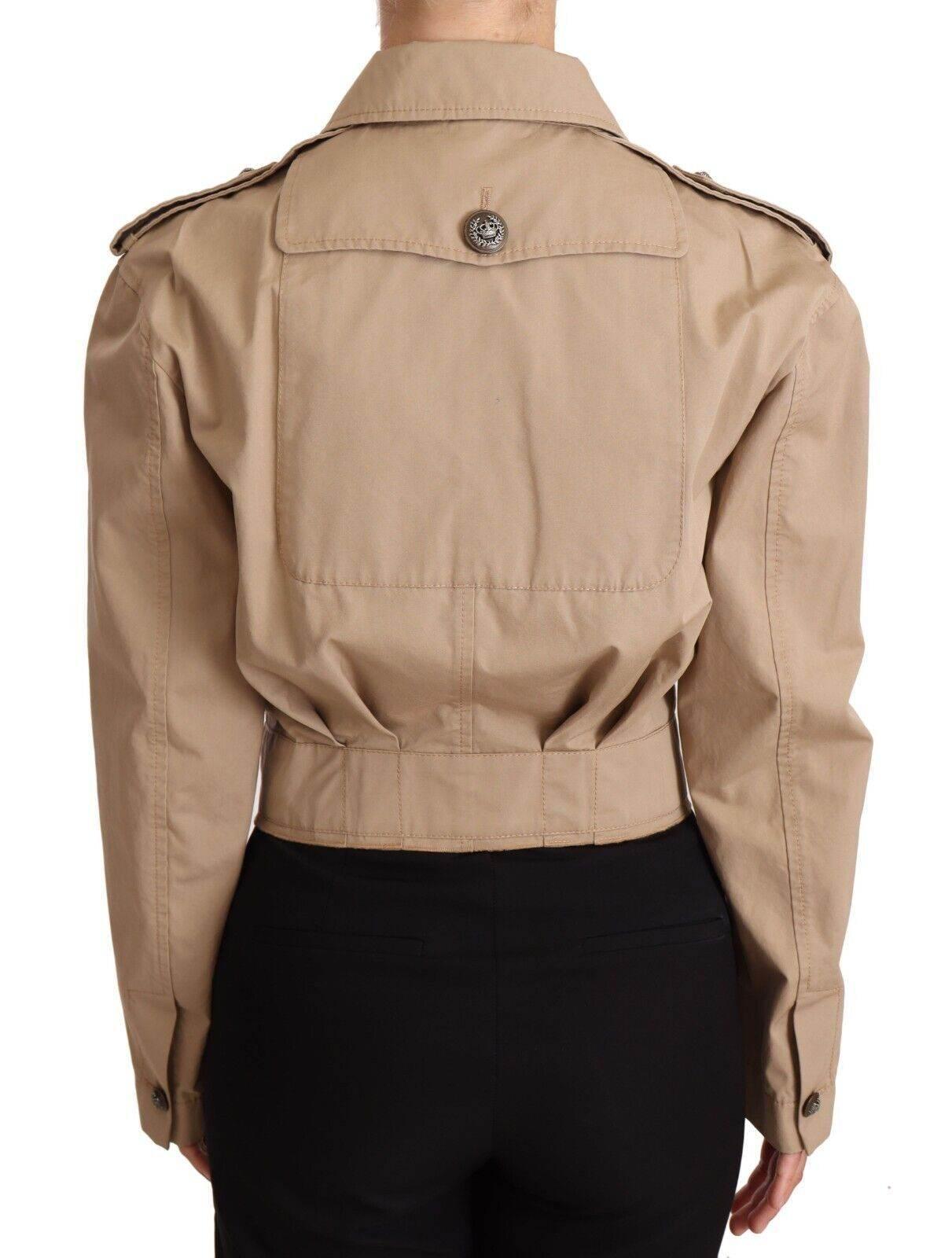 Dolce & Gabbana Beige Cropped Fitted Cotton Coat Jacket - Hilstor