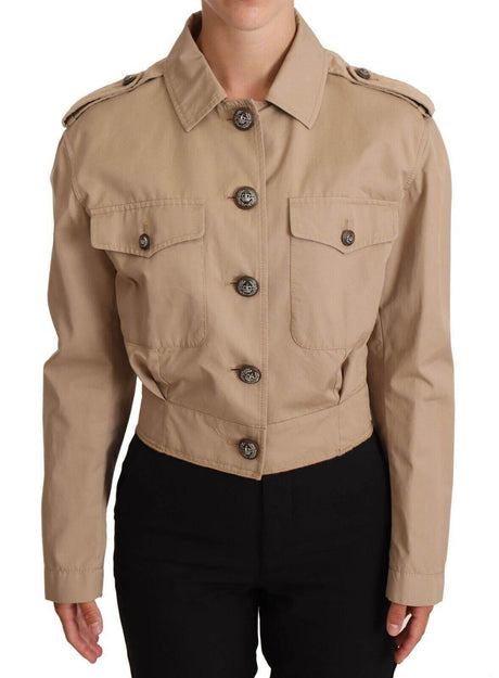 Dolce & Gabbana Beige Cropped Fitted Cotton Coat Jacket - Hilstor