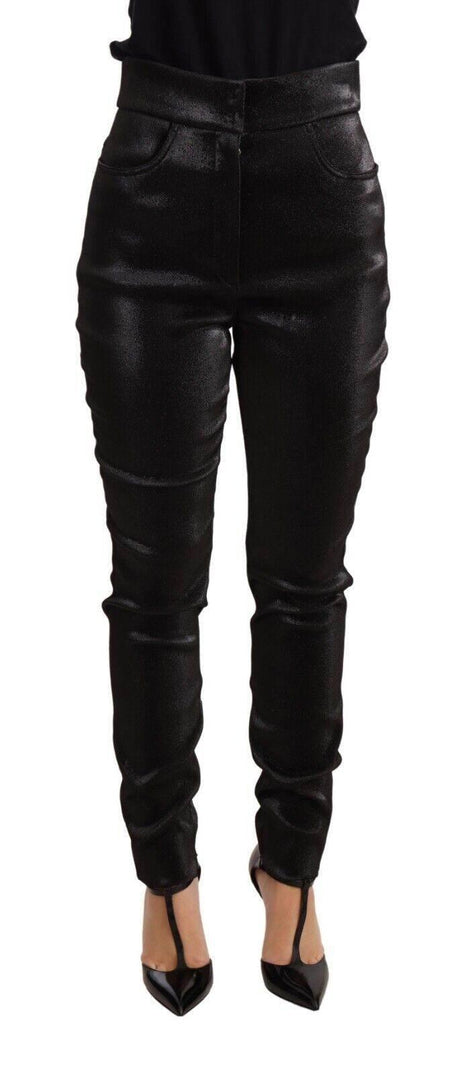 Dolce & Gabbana Black Silver Lurex Thread Cotton Stretch Pants - Hilstor