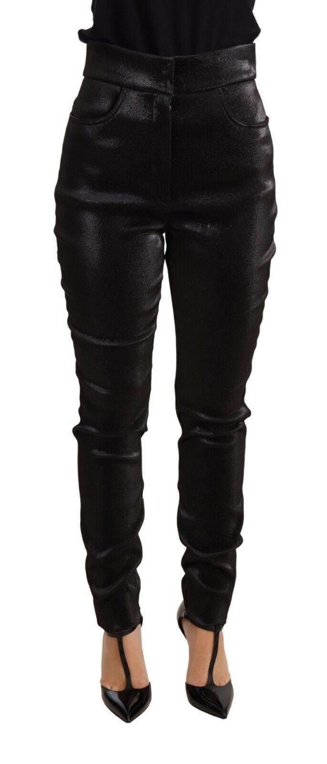 Dolce & Gabbana Black Silver Lurex Thread Cotton Stretch Pants - Hilstor
