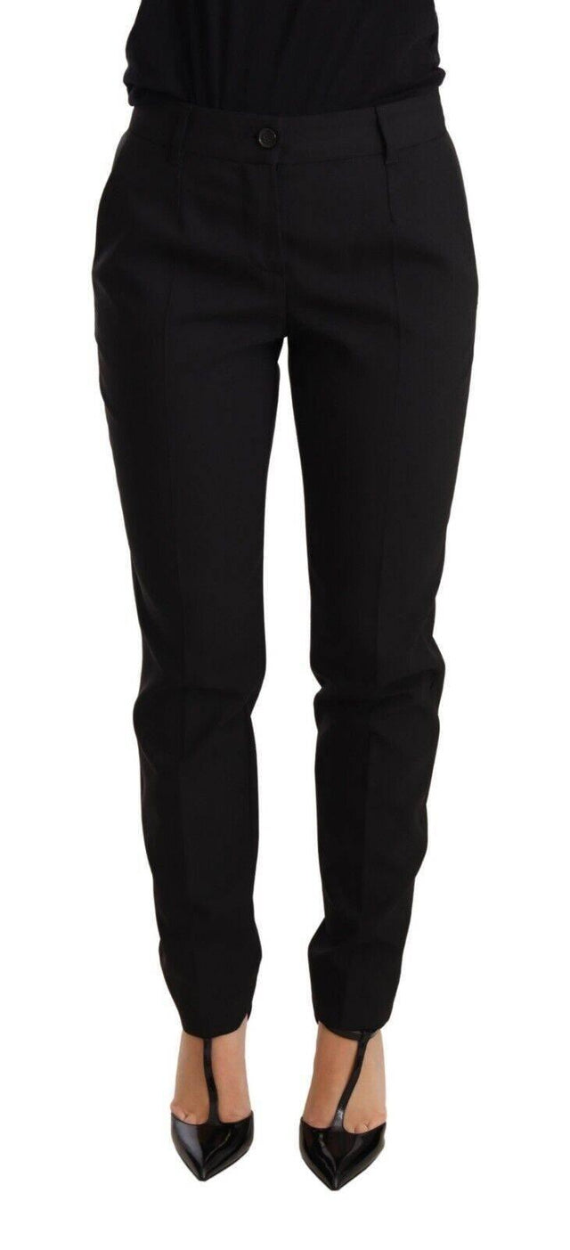 Dolce & Gabbana Black Tapered Women Trouser Virgin Wool Pants - Hilstor
