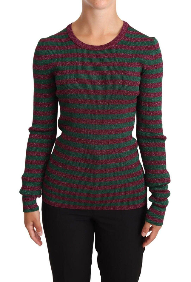 Dolce & Gabbana Elegant Maroon and Green Striped Crewneck Sweater - Hilstor