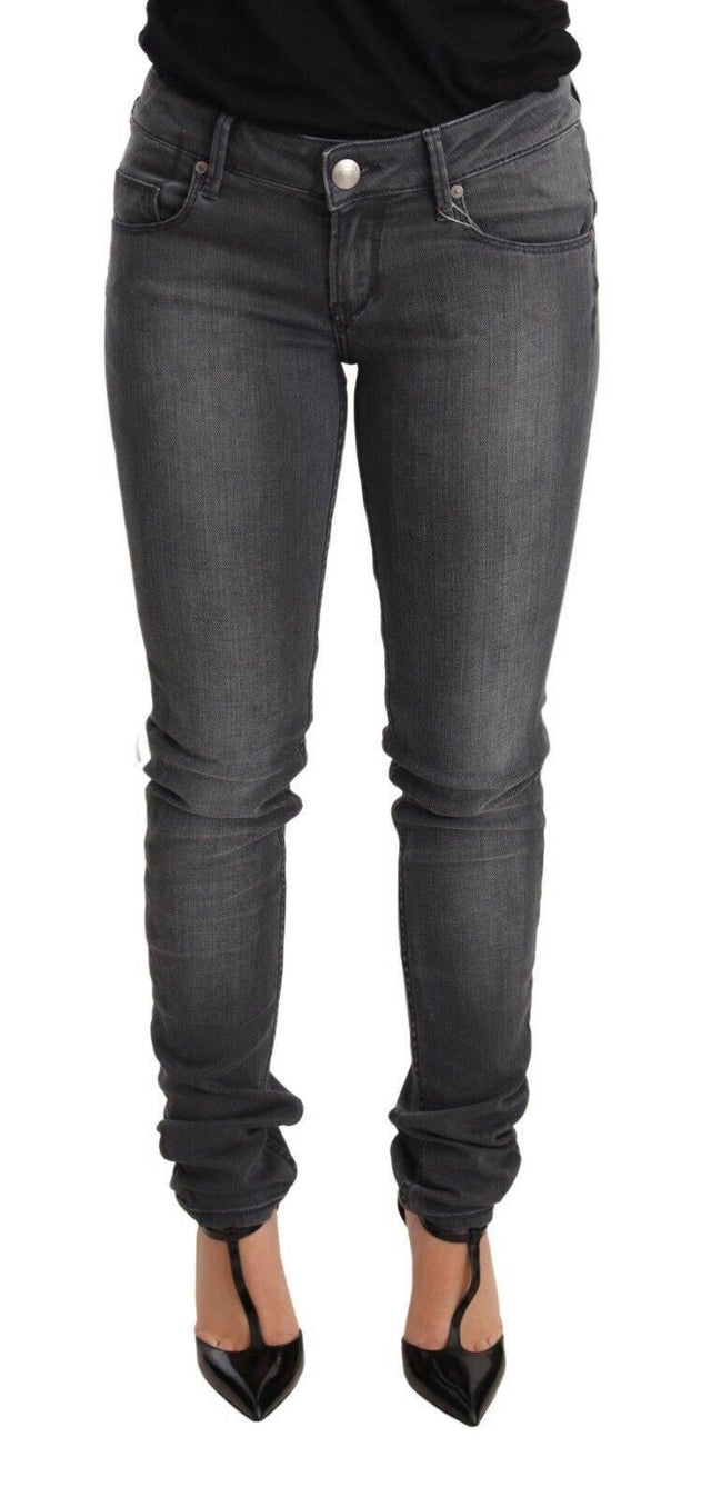 Acht Gray Washed Cotton Slim Fit Low Waist Women Denim Trouser Jeans - Hilstor