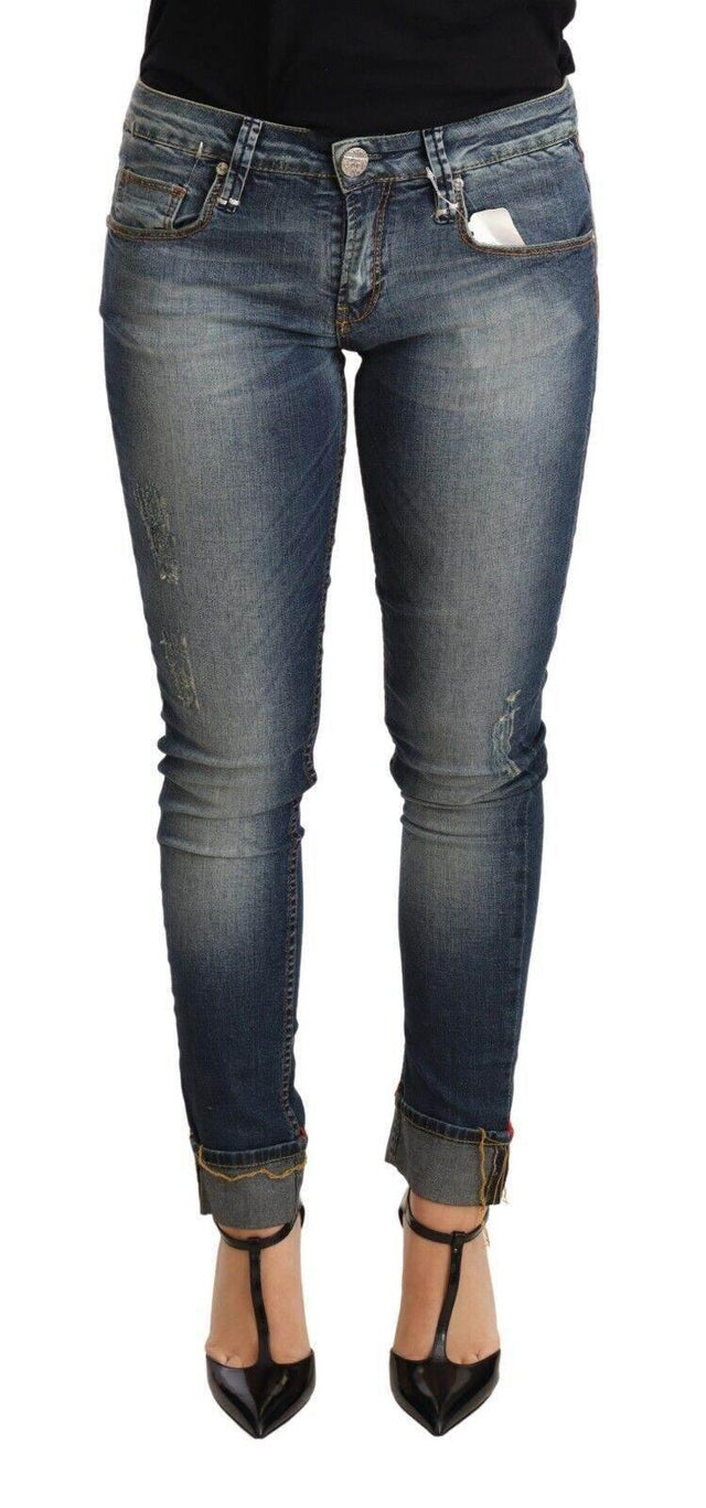 Acht Blue Washed Cotton Low Waist Skinny Denim Women Trouser Jeans - Hilstor