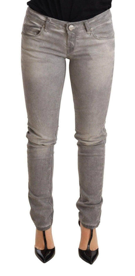 Acht Light Gray Washed Cotton Slim Fit Denim Women Trouser Jeans - Hilstor