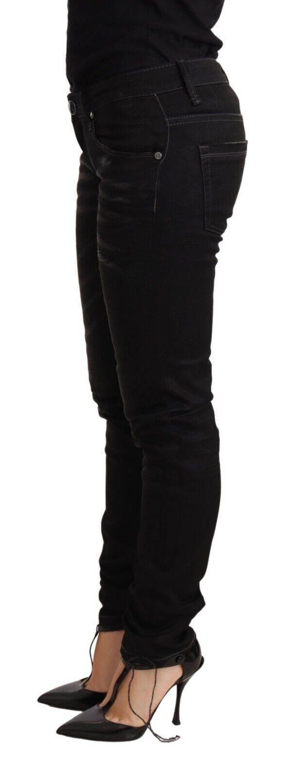Acht Black Washed Cotton Slim Fit Denim Low Waist Trouser Jeans - Hilstor