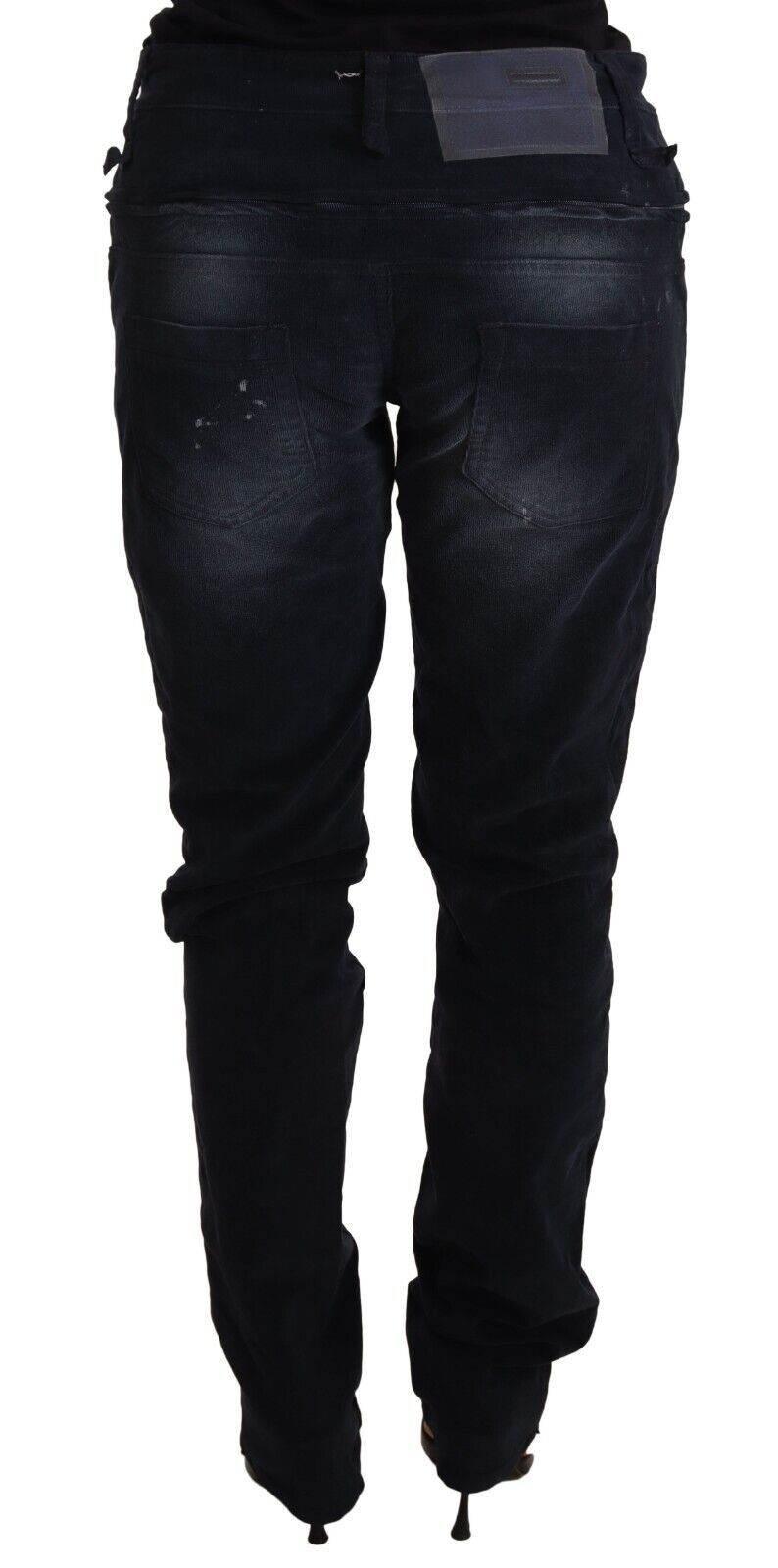 Acht Blue Washed Cotton Denim Low Waist Loose Fit Trousers Jeans - Hilstor
