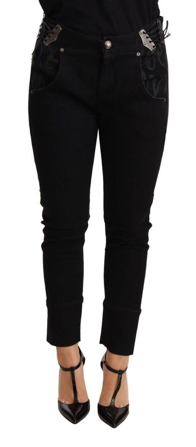 Ermanno Scervino Black Low Waist Skinny Slim Trouser Cotton Jeans - Hilstor