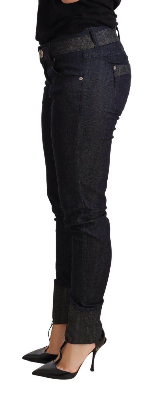 Ermanno Scervino Blue Skinny Folded Hem Denim Trouser Cotton Jeans - Hilstor