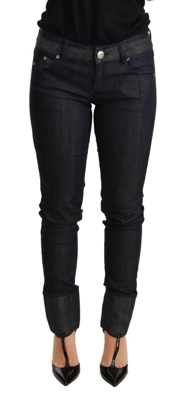 Ermanno Scervino Blue Skinny Folded Hem Denim Trouser Cotton Jeans - Hilstor