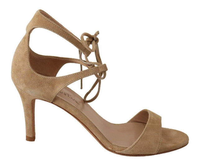 Maria Christina Elegant Beige Suede Ankle Strap Heels - Hilstor
