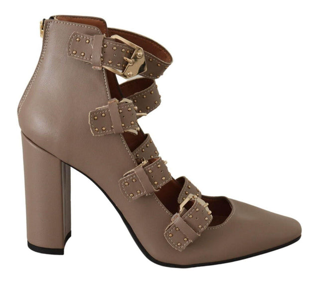MY TWIN Elegant Leather Multi-Buckle Heels in Brown - Hilstor