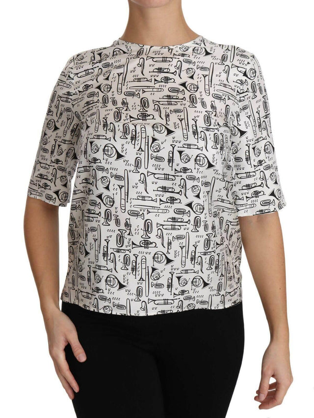 Dolce & Gabbana White Musical Instruments Print Blouse - Hilstor