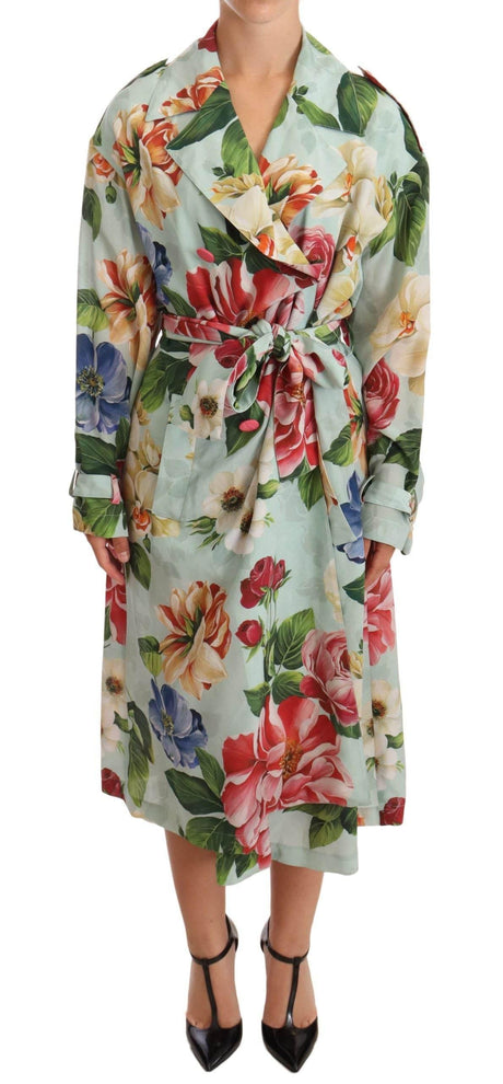 Dolce & Gabbana Multicolor Double Breasted Floral Trench Coat Jacket - Hilstor