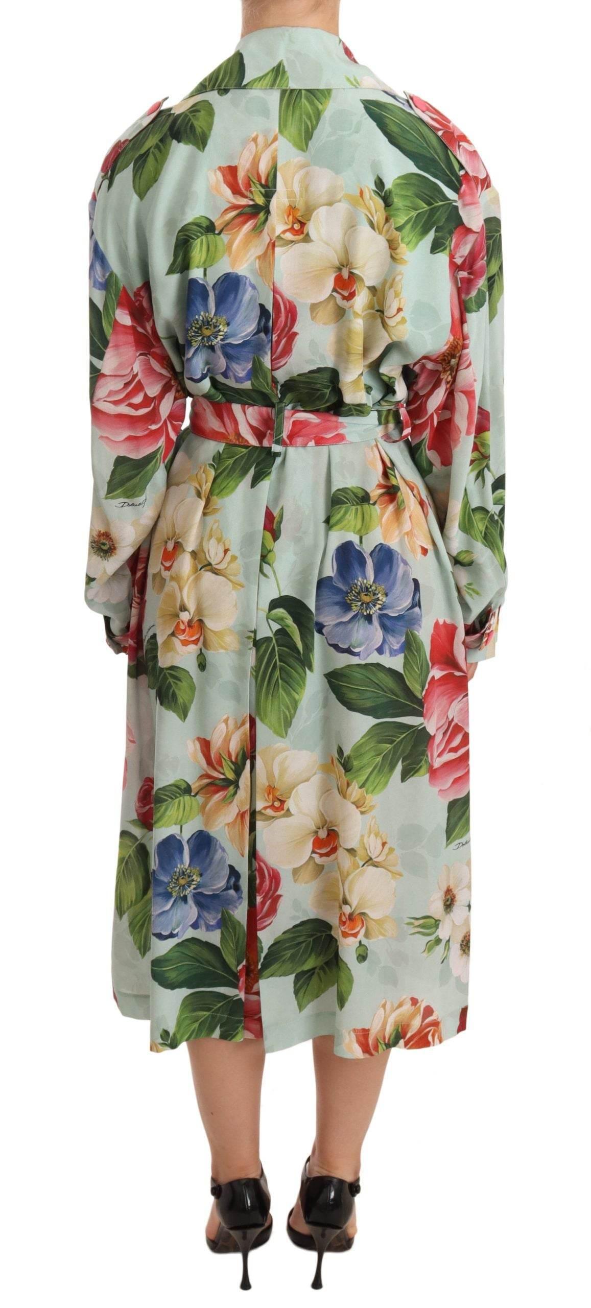 Dolce & Gabbana Multicolor Double Breasted Floral Trench Coat Jacket - Hilstor