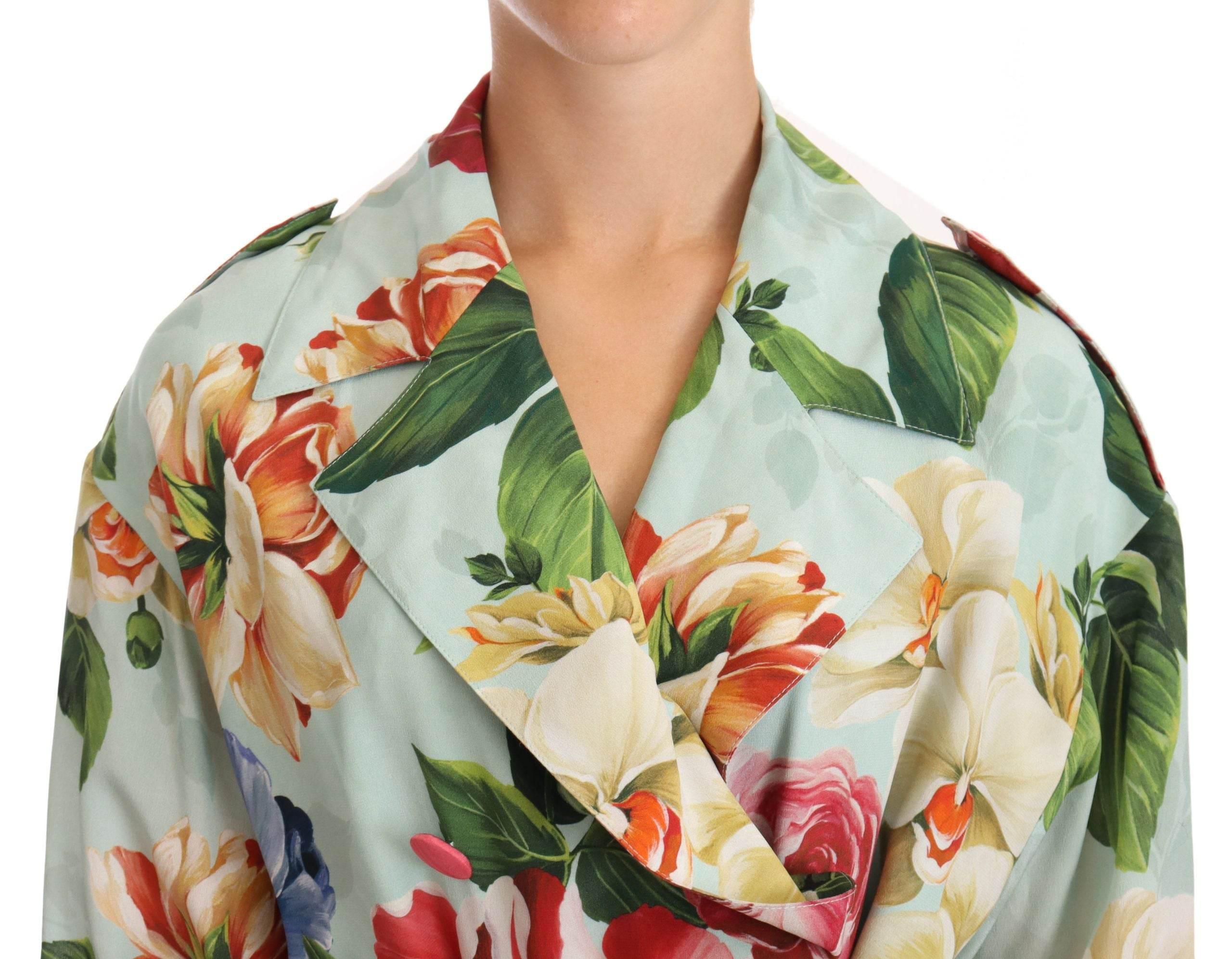 Dolce & Gabbana Multicolor Double Breasted Floral Trench Coat Jacket - Hilstor