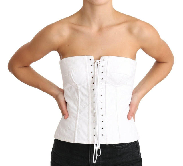 Dolce & Gabbana White PALERMO Bustier Cotton Top Corset - Hilstor