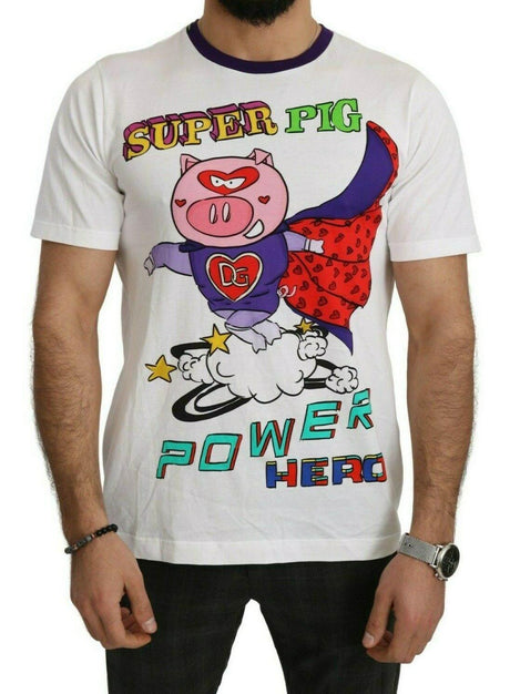 Dolce & Gabbana Chic White Cotton Pig Motif Tee - Hilstor