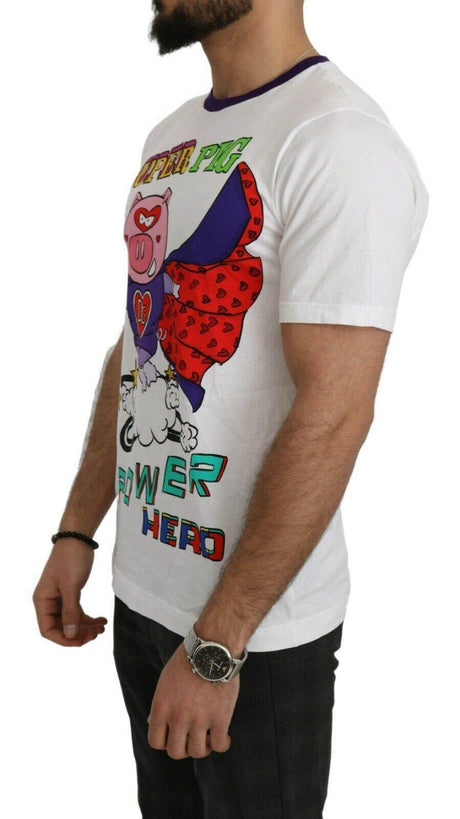 Dolce & Gabbana Chic White Cotton Pig Motif Tee - Hilstor