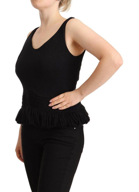 Ermanno Scervino Black Cotton Sleevelesss Tank Casual Top - Hilstor
