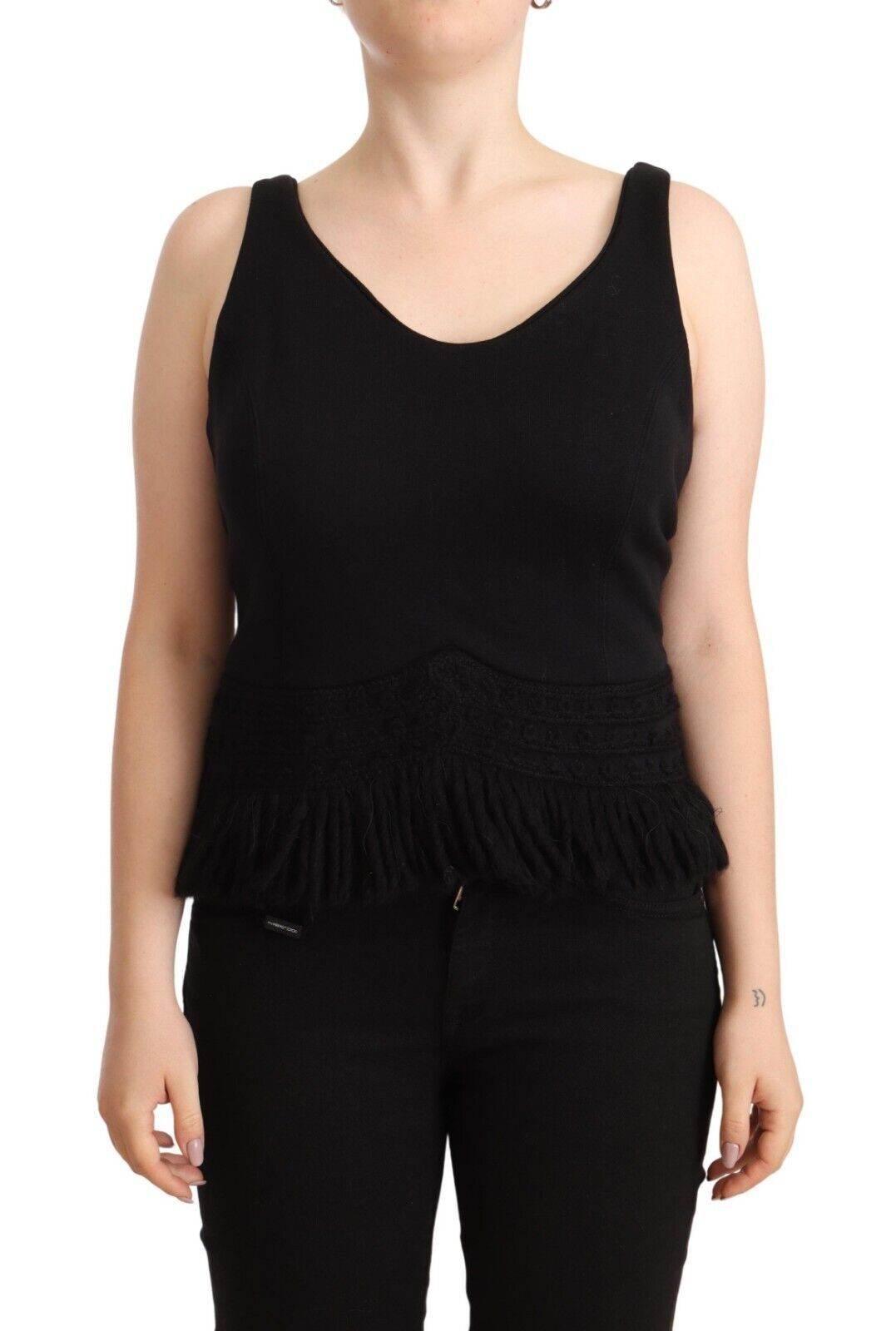 Ermanno Scervino Black Cotton Sleevelesss Tank Casual Top - Hilstor